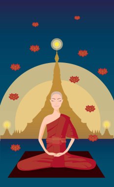 Myanmar keşiş meditasyon Shwedagon pagoda önünde