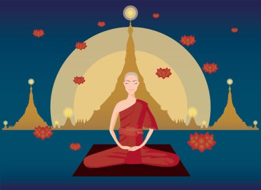 Myanmar keşiş meditasyon Shwedagon pagoda önünde