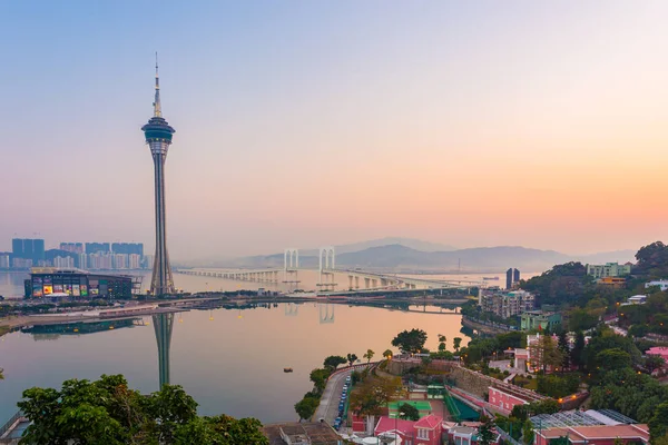 Vista da Torre de Macau e do pôr-do-sol em Macau, China — Fotografia de Stock