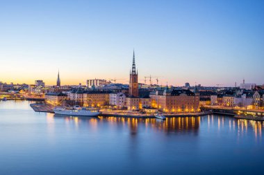 Stokholm şehir, Gamla Stan (eski şehir) gece Stockholm,