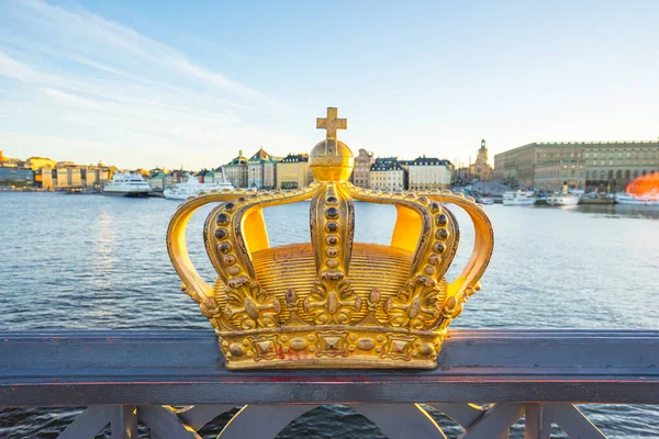 Gold crown on skeppsholmen bridge in Stockholm city, Sweden