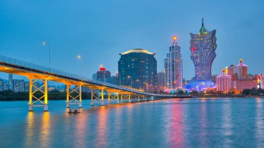 Çin'deki gece Macau cityscape Panorama görünümünü
