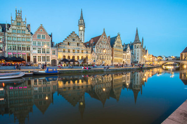 The Graslei in city center of Ghent, Belgium