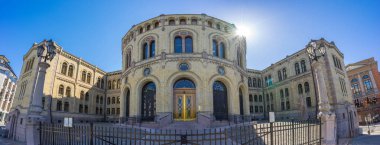 Oslo, Norveç'te Stortinget Norveç Parlamentosu Panorama görünümünü