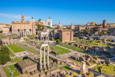 Havadan görünümü Roman Forum veya Foro Romano Roma, İtalya