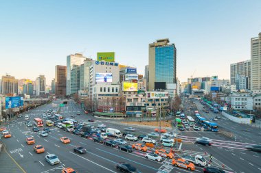 Seoul, Kore Seul Station civarındaki Seul cityscape