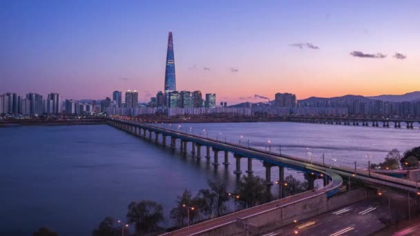 タイムラプス 韓国ソウル市のスカイラインの時間経過ビデオ — ストック動画