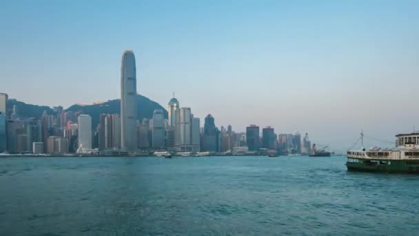 Timelapse Morgonen Hong Kong Victoria Harbour Med Färja Kina — Stockvideo