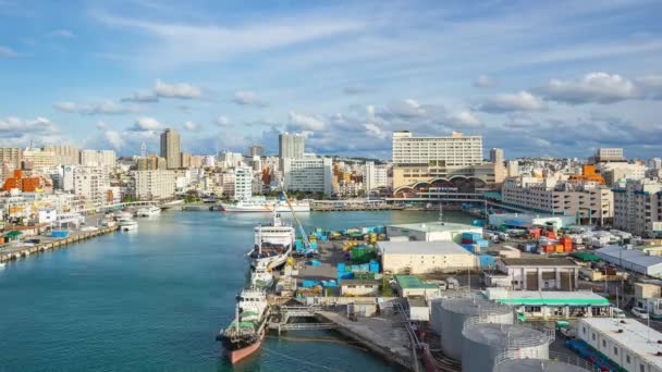 Video Lapso Tiempo Del Puerto Tomari Con Ciudad Naha Okinawa — Vídeos de Stock