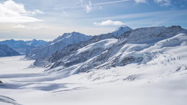 Time Lapse Video Jungfrau Modrou Krásnou Oblohou Švýcarsku — Stock video