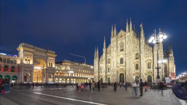 Zeitraffer Video Der Piazza Del Duomo Mailand Italien Bei Nacht — Stockvideo