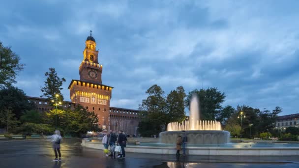 Noite Castelo Sforza Milão Itália — Vídeo de Stock