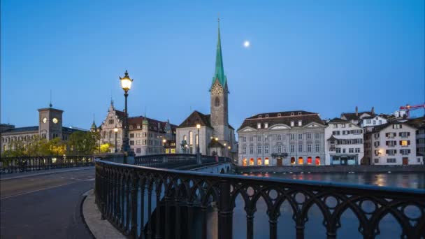 Fraumunster Kerk Nacht Tot Dag Verval Zürich Zwitserland — Stockvideo