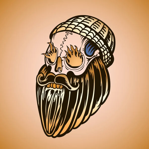 Hipster skull with beard and burning eyes — Stock Vector