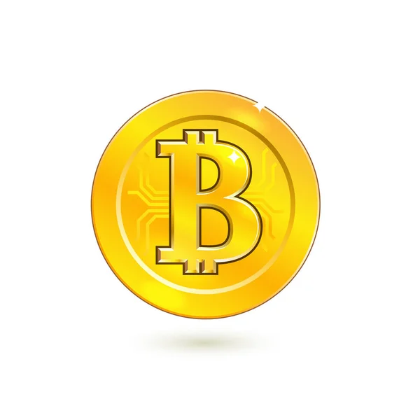 Bitcoin. Altın sikke fotogerçekçi. Vektör çizim. Kripto para birimi.