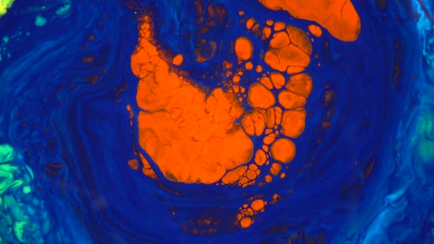 Imagens 4K. Tinta na água. Vermelho em tinta azul reagindo na água criando fundo abstrato . — Vídeo de Stock
