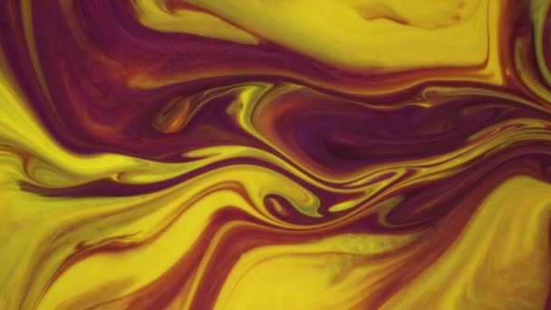 Des images 4K. Encre dans l'eau. Encre violette et jaune réagissant dans l'eau créant un fond abstrait . — Video