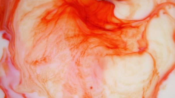 Des images 4K. Encre dans l'eau. Encre rouge et orange réagissant dans l'eau créant un fond abstrait . — Video