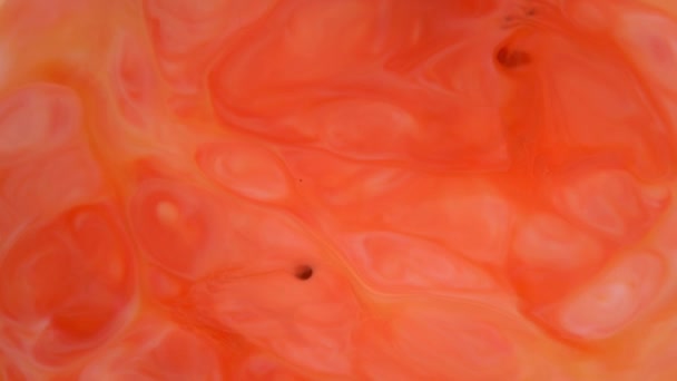 4K кадри. Чорнило у воді. Червоне та помаранчеве чорнило, що реагує у воді, створюючи абстрактний фон . — стокове відео