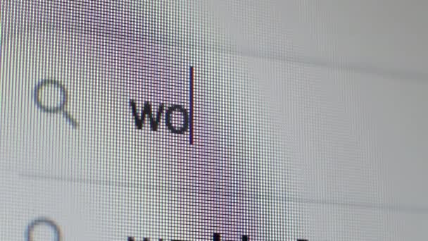 Crysis mundial barra de búsqueda extrema primer plano escribiendo cuadro de texto. Macro — Vídeo de stock