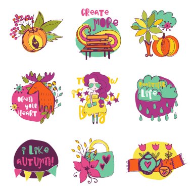 Sonbahar izole vektör öğeleri koleksiyonu