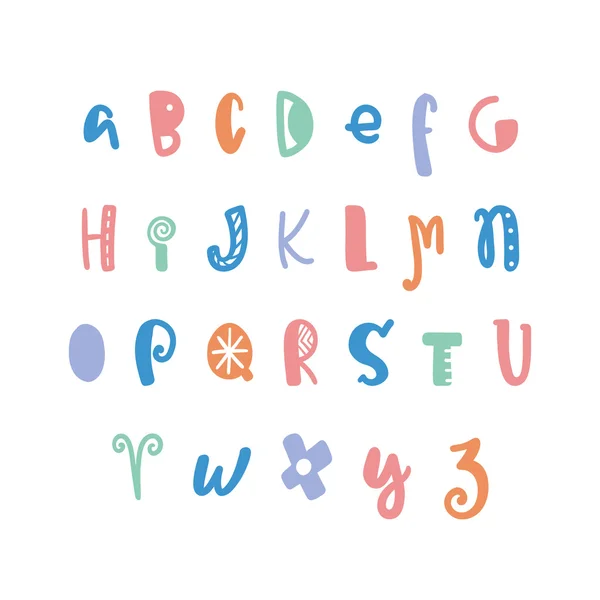 Lustiges handgezeichnetes buntes Alphabet — Stockvektor