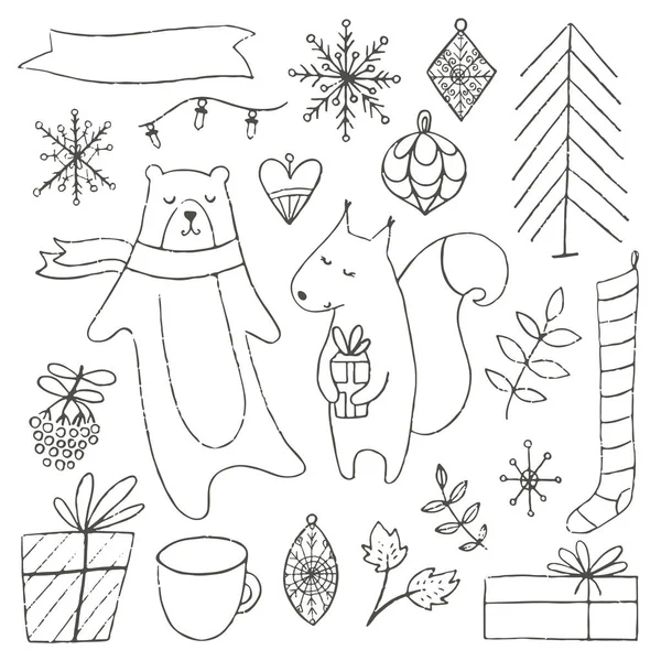 Colección de elementos dibujados a mano invierno — Vector de stock