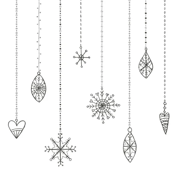 Winter hand drawn toys and snowflakes collection - Stok Vektor