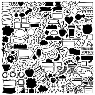 Elle çizilmiş vektör dekor öğeleri kümesi