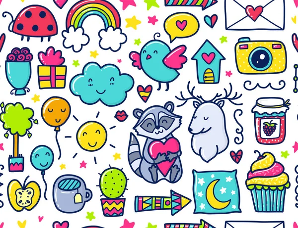 Doodles padrão sem costura bonito — Vetor de Stock