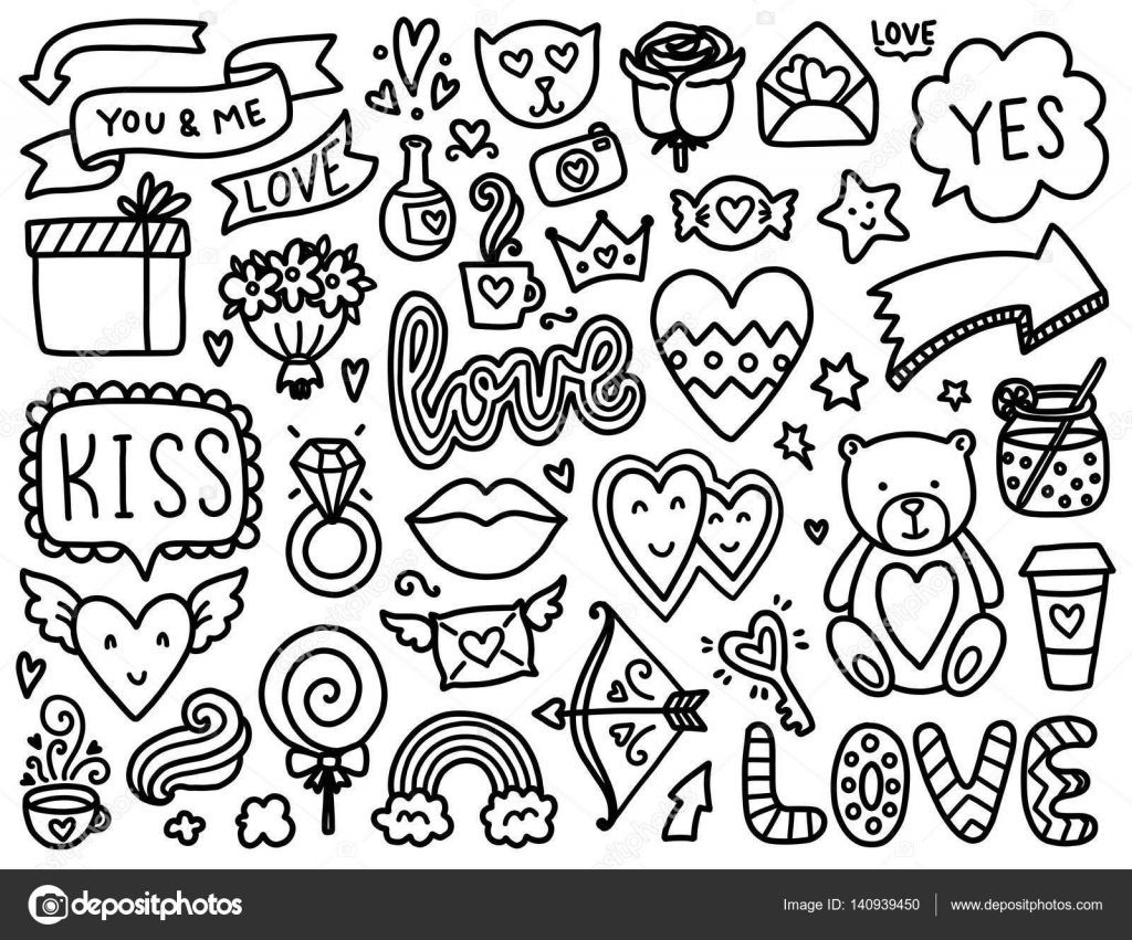 Doodles Schattig Valentines Elementen Stockvector Qilli 140939450