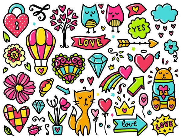 Doodles mignons éléments de valentines — Image vectorielle