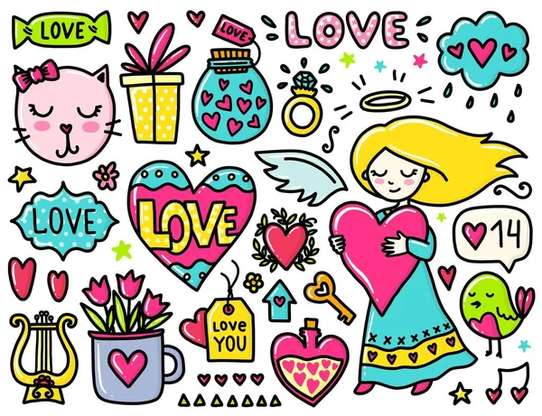Doodles mignons éléments de valentines — Image vectorielle