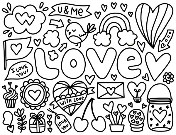 Aranyos Valentin elemek Doodles — Stock Vector