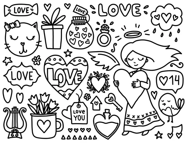 Doodles mignons éléments de valentines — Image vectorielle