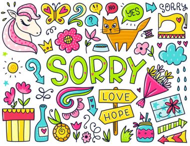 Doodles'ın şirin izole öğeleri.