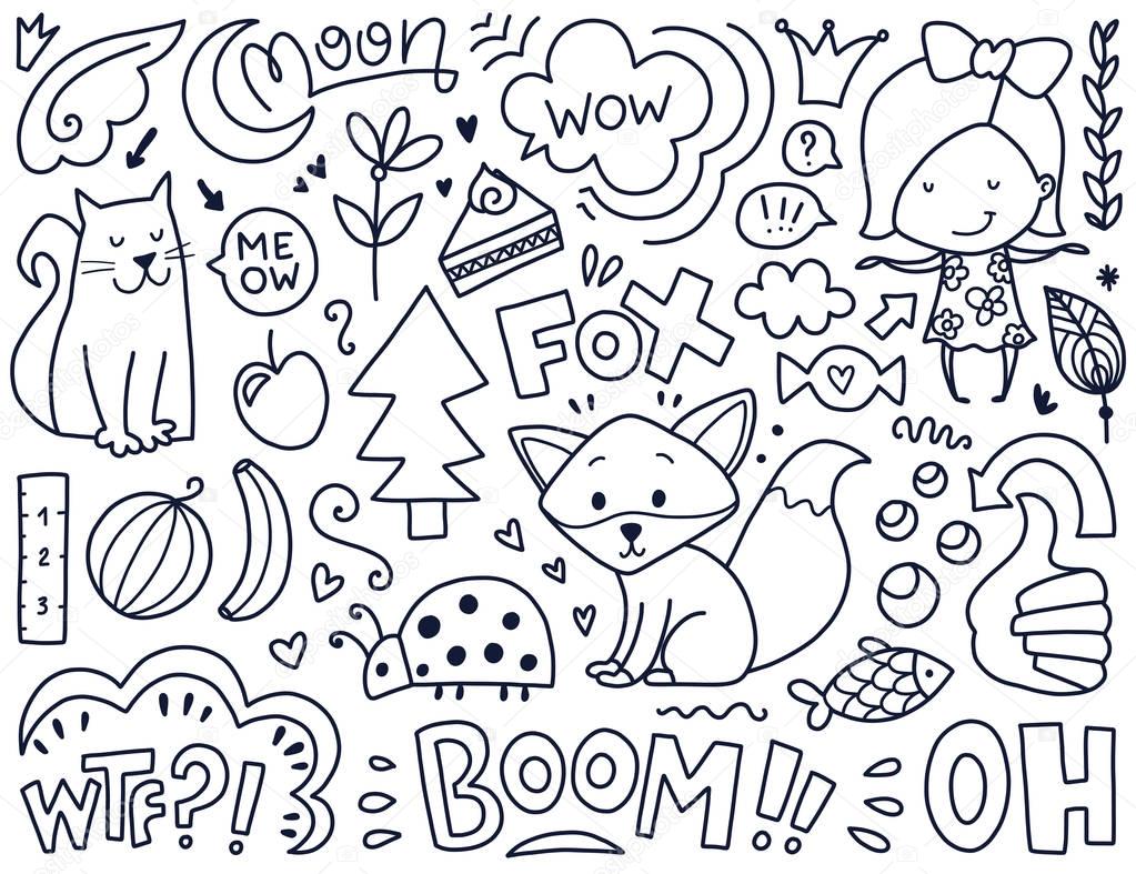 Doodles cute isolated elements.