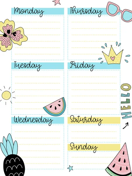 Wekelijks zomer planner sjabloon — Stockvector