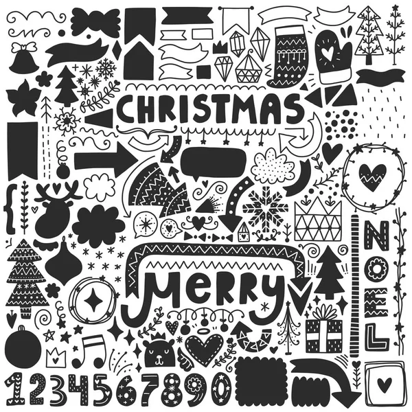 黑色圣诞涂鸦 — 图库矢量图片