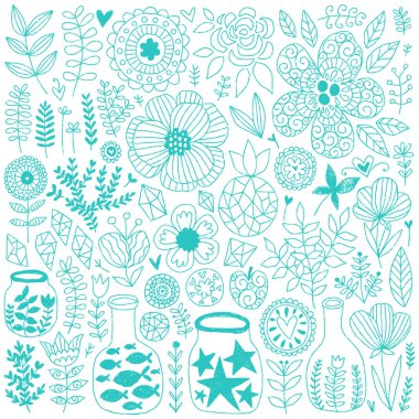 vektör çiçekli set