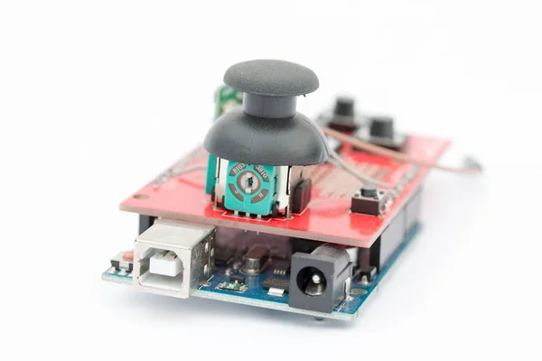Arduino board with game controller shield hooked on — Stock Photo, Image