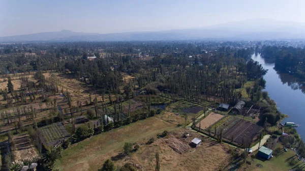 Vzdušný Záběr Xochimilco Plodin Chinampas Vodní Kanály — Stock fotografie