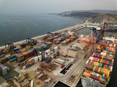 Kenetlenmiş bir konteynır taşıyıcısı olan sanayi limanı