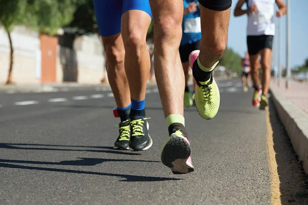 Marathon Running Light Evening Running City Road Detail Legs — Stock Photo, Image