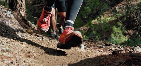 Kayalık Arazide Patika Çalışması Spor Ayakkabıları Zorlu Bir Orman Yolunda — Stok fotoğraf