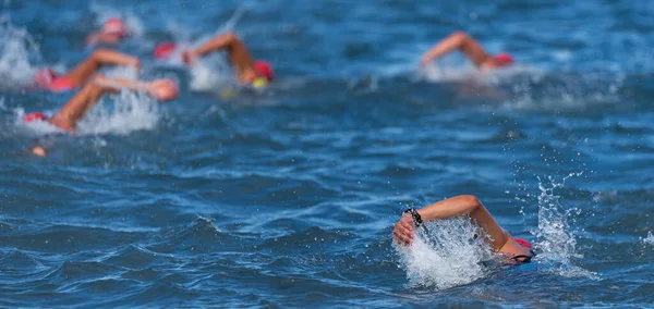 Gruppe Von Schwimmern Schwimmt Meer Bei Den Wettkämpfen Freiwassersport — Stockfoto