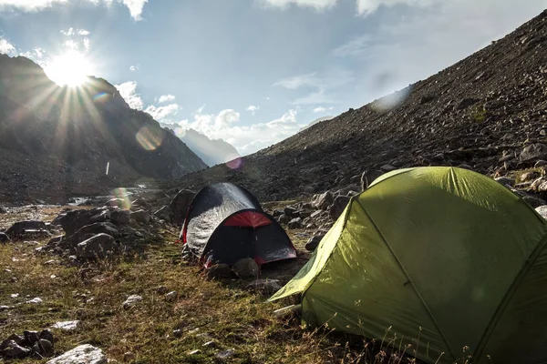 Tents during light rain