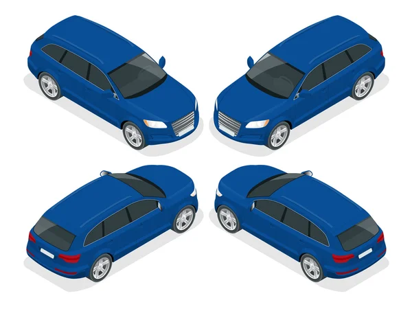 Coche Hatchback. Ilustración isométrica vectorial plana 3d. Icono de transporte urbano de alta calidad . — Vector de stock