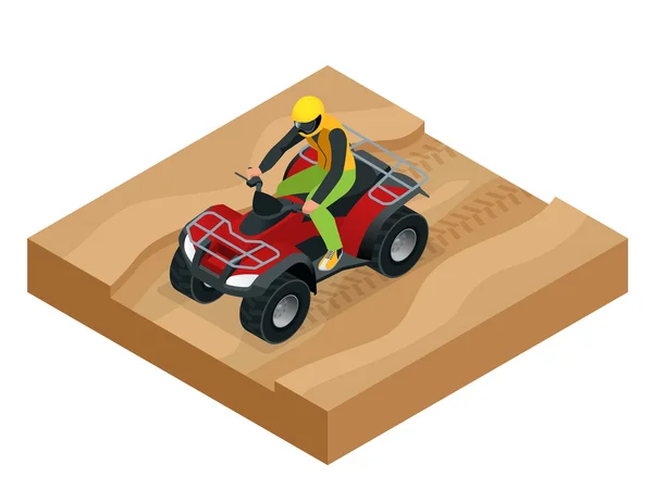 ATV lovas az akcióban. Quad-bike Atv izometrikus vektoros illusztráció. Motocross bike ikon. — Stock Vector