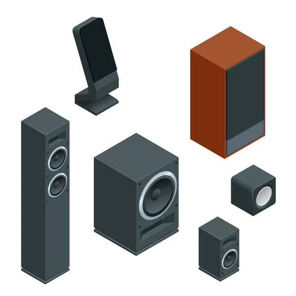 Altavoces de música aislados en fondo blanco y altavoces de música icono vectorial. Altavoces de música plana de audio, altavoces graves equipos estéreo altavoces de música. Studio entretenimiento altavoces de música electrónica . — Archivo Imágenes Vectoriales